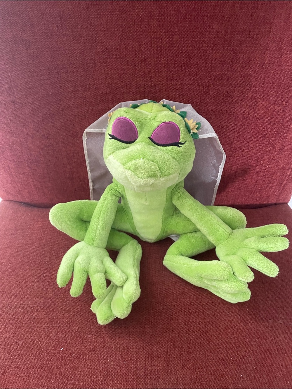 Princess Green Plush Frog Stuffed Toy with Pink Eyes - Reptile Pet Plush